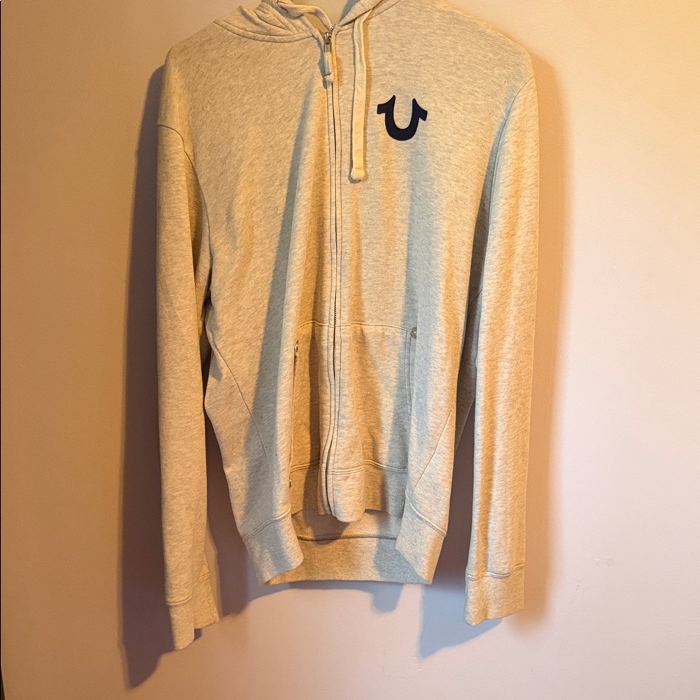 True Religion Men's Light Gray Zip-Up Sweater